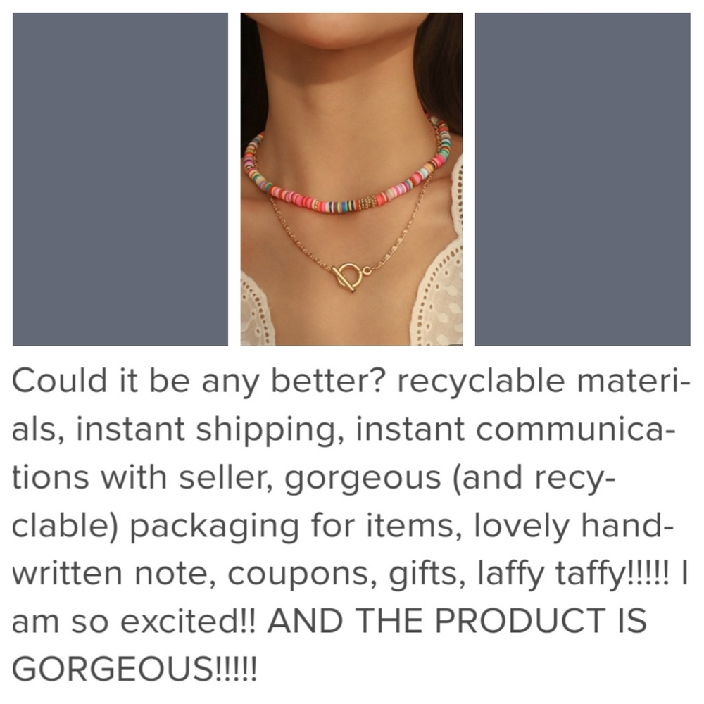 SEE MY SIMILAR NECKLACES Multi-color Faux Puka Shell Necklace Gold Tone Chain - Picture 4 of 12